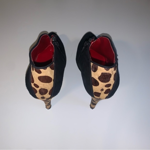 Nine West Heeled Booties Women's Size 6.5 US Suede Leopard Print  Black Red - Picture 4 of 7